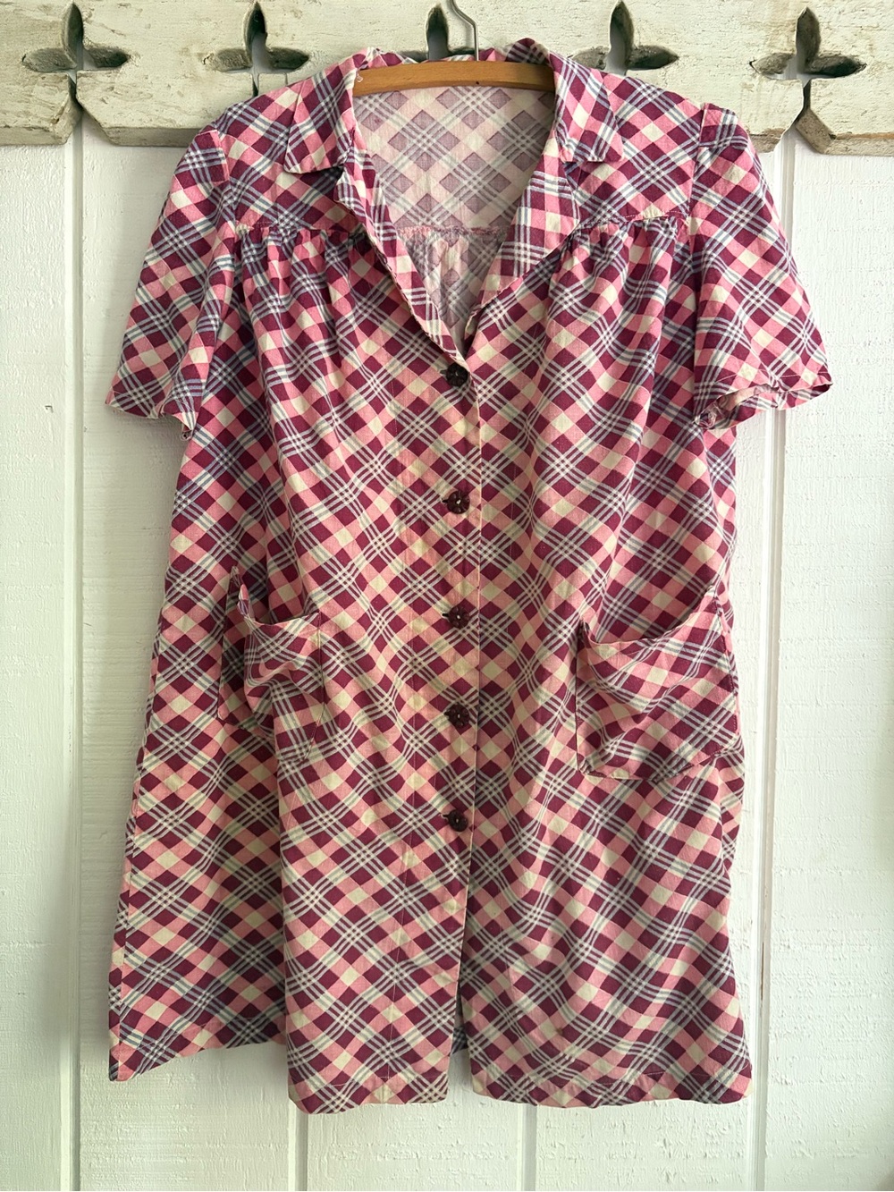 Vintage FeedSack Dress plaid pink Large
